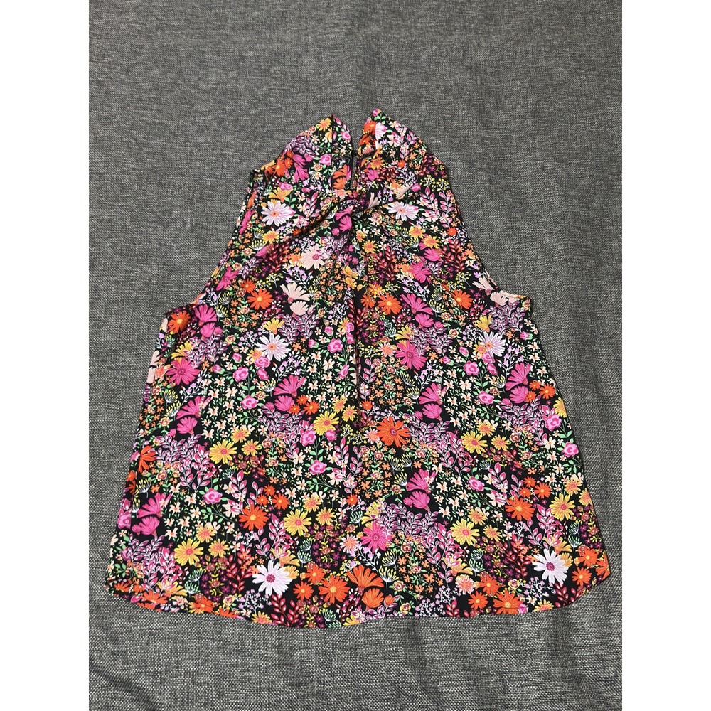 Status By Chenault Womens Large Blouse Floral Sleeveless Mock Neck Keyhole Black
